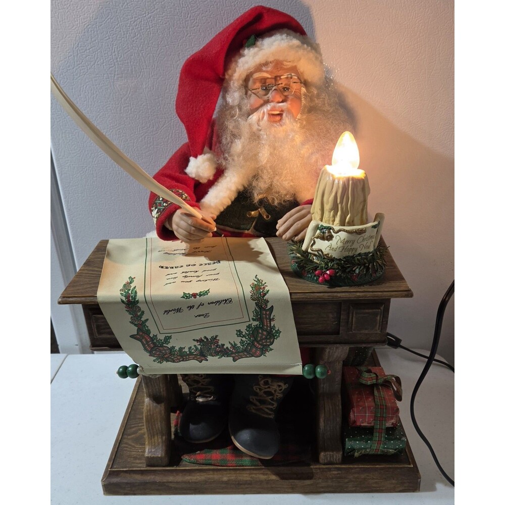 1993 Animated Santa Musical & Lighted Desk Writing Traditions Decoration "READ"